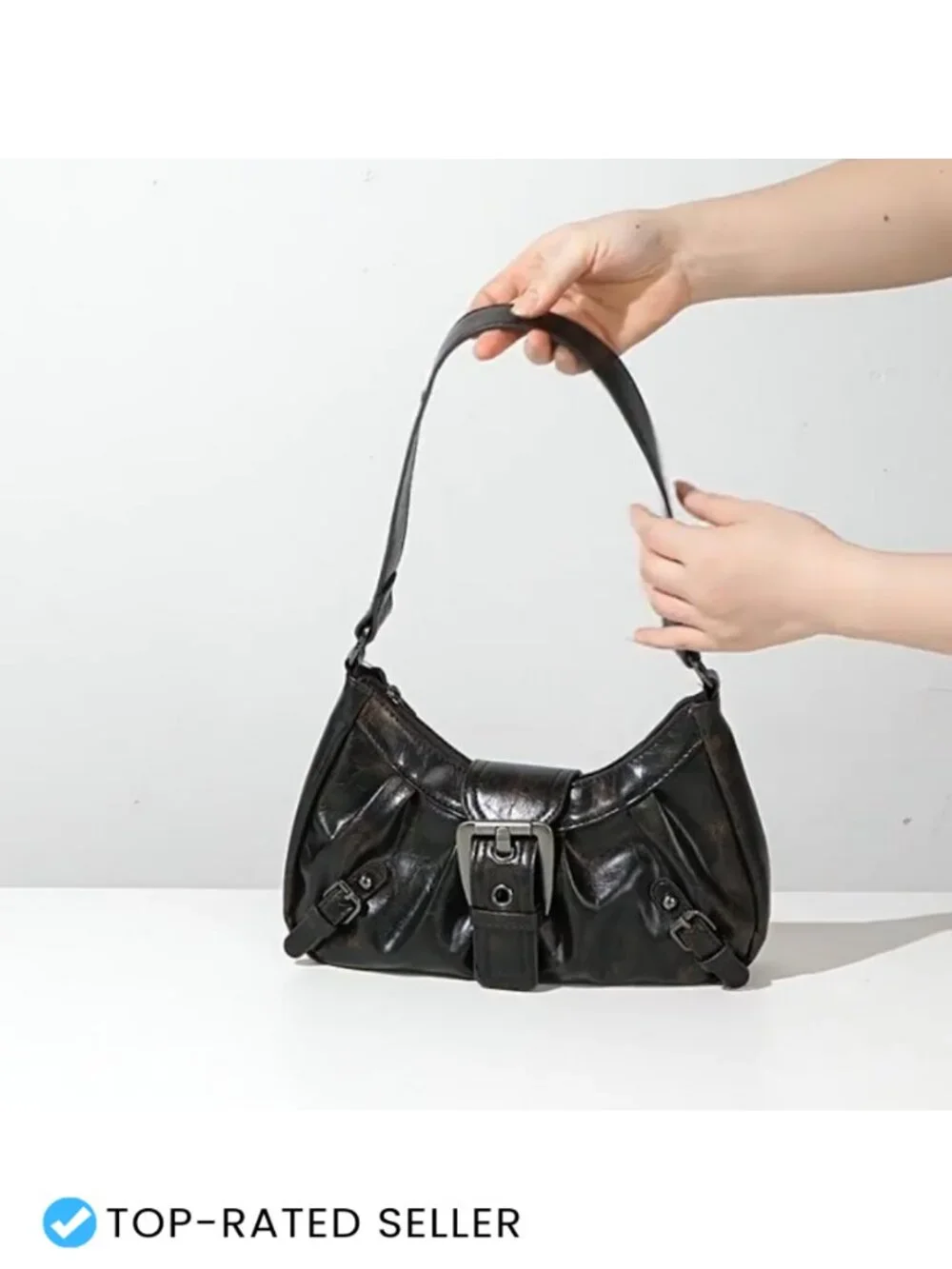 Y2K Punk Hobo Shoulder Bag - Faux Leather Top Handle Purse for Women Trendy